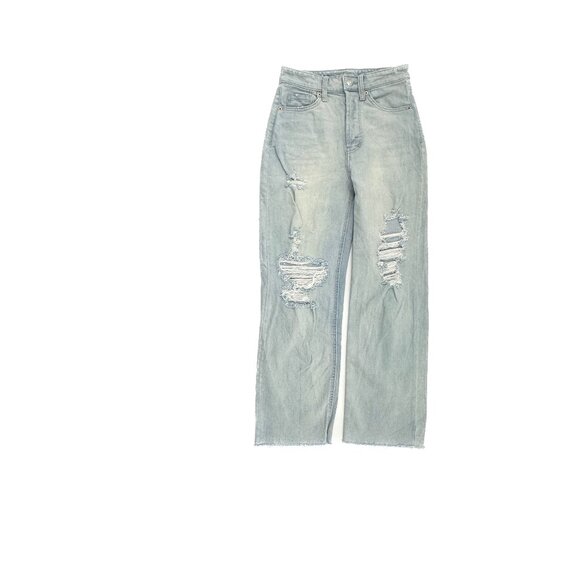 Wild Fable Distressed High Straight Raw hem Button Fly Women size 0 Blue Jeans - Picture 1 of 6